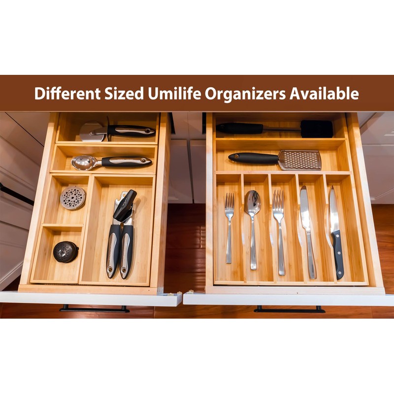 Umilife Drawer Organizer Storage Boxes, 2.5" High Bamboo Drawer Dividers,
