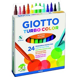 GIOTTO Turbocolor Felt Tip Fibre Pens, Fine Tip Nib 2.8mm, 24 Assorted Colours, Ideal for Children, Parties and Schools