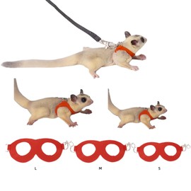 MANON ROSA Sugar Gliders Harness Leash Set - 3 Pcs Training Walking Gear Small Animal Adjustable Traction Ropes Vest for Squirrels Hamsters Rats Gerbils Reptiles Bearded Dragon Lizards Red