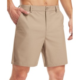 Libin Golf Shorts Men 7" Dress Shorts Casual Work Flat Front Stretch Lightweight, Khaki 32