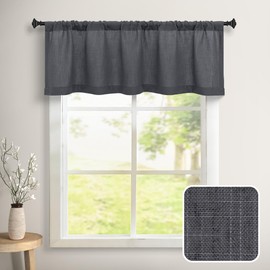 DANCURTON Dark Grey Linen Window Valance for Kitchen 3 Inch Rod Pocket Light Filtering Sheer Modern Farmhouse Charcoal Gray Valance Curtain Topper for Bedroom Living Room Dining Bathroom 18 Long