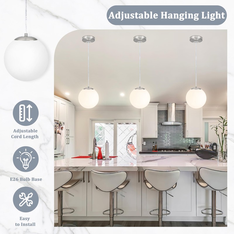 KoKo&Yukina 8 Inch Globe Pendant Lighting for Kitchen Island Mid