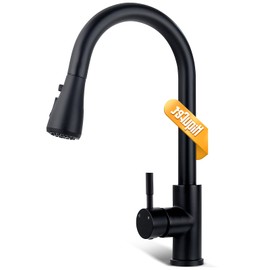 Hiqufet Hiqufet Black Kitchen Faucet with Pull Down Sprayer, Kitchen Sink Faucet with Pull Out Sprayer Fingerprint Resistant Single Hole Single Handle Stainless Steel Rv Kitchen Faucets Matte Black