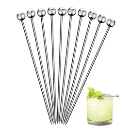 UEAVOID Pack of 10 Stainless Steel Cocktail Sticks, Basicon Martini Skewers, Cocktail Fruit Sticks, Cocktail Picks, Martini Picks, Reusable Cocktail Picks for Finger Food, Cocktail, Sandwich, Party