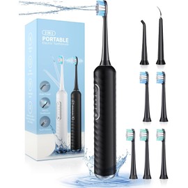 UNINGOPI Electric Toothbrush with Water flosser, 3 in 1 Teeth Cleaning Kit with 7 Modes, Electric Toothbrush and flosser Combofor Adults, Water Flosser Portable for Travel and Home (Black)