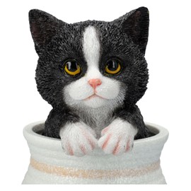 Figuren Shop GmbH Cat Figurine Flower Pot - Decorative Cat Black and White Animal Figurine, 15.5 cm