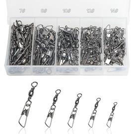Realure 100/200 Pcs Fishing Swivels and Clips Safety Snaps Swivels Fishing Tackle Sea Fishing Swivels Rolling Swivel for Quick Change Swivels Fishing Hook to Line Connectors 7# 8# 10# 12# 14# (100)
