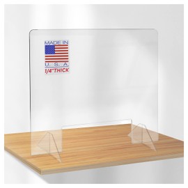 SPEEDYORDERS Protective Sneeze Guard, 1/4" thick 30" W x 24" H With Opening Clear Acrylic Plexiglass Shield For Counters, Transaction Window for Employer & Customers, Barrier Against Sneezing