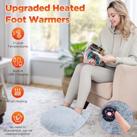 Aceshop Electric Heated Foot Warmers, Upgraded Electric Feet Warmer Built in USB Charging Electric Heated Foot Warmers with 3 Temperatures USB Charging Feet Warmer with Anti-Slip Sole for Women Men