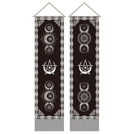 AHANDMAKER 2Pcs Sun and Moon Tapestry, Mystical Symbol Long Vertical Tapestry Wall Hanging, Mystic Stars Tassel Wall Tapestry Mystic Aesthetic Tapestry for Bedroom and Living Room(45.7x13 Inch)