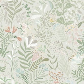 Safiyya Floral Peel and Stick Wallpaper Boho Contact Paper 17.3" x 78.7" Removable Self Adhesive Waterproof Wallpaper for Bathroom and Bedroom Botanical Modern Wall Paper Beige and Green