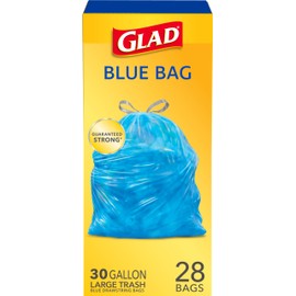 Glad 30 Gallon Recycling Bags, Large Drawstring Trash Bags, Blue, 28 Count (Pack of 1)
