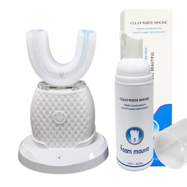 U-Shaped Automatic Ultrasonic Toothbrush, 360° Electric Toothbrush for Adults for Teeth Whitening, Rechargeable Ultrasonic Tooth Brush for Travel Home Dual-use (White, 1)