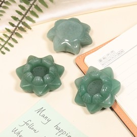 Cheungshing Hand Carved Healing Crystal Stone Lotus Votive Tea Light Candle Holder for Table, Flower Table Decorations for Wedding & Home, Green Aventurine