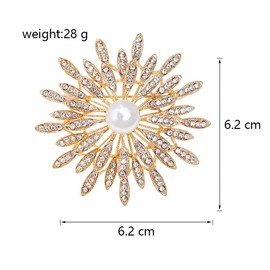 14K Gold Plated Flower Brooch Pin for Women Girls Simulated Pearl Rhinestone Floral Pin Clip Lapel Sweater Scarves Dress Suit Jackets Collar Corsage Brooches Pins Delicate Decoration Jewelry Gifts