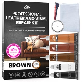 Kit de reparación de vinilo marrón, restaurador de color de cuero para sofás, muebles, asientos de automóvil, bolso, chaqueta y más - Reparación avanzada de gel, relleno y arañazos, guía de