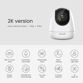 Tenda CP6 2K Indoor Wireless Pan Tilt Cameras for Home Security, Baby Monitor, Pet Camera with Phone APP, 2-Way Audio, Night Vision, Auto Tracking, Siren, AI Human & Motion Detection