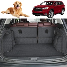 IKABEVEM Cargo Liner for 2020-2025 Highlander Accessories, Cargo Mat Seat Backrest 2 in 1 Mat All-Weather PU Leather Back Seat Protector Trunk Mat for Grand Highlander Accessories