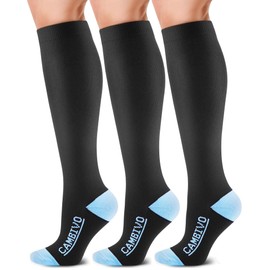 CAMBIVO 3 Pairs Compression Socks for Men and Women(20-30 mmHg), Fit for Running, Flight, Travel, Driving, Pregnancy(HC10 Light Blue, LXL)