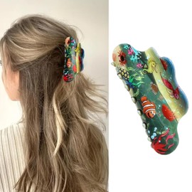 Ocean Animals Hair Claw Clips, 1Pcs Cartoon Hair Clips Cute Acrylic Hair Clamps Summer Theme Hair Barrettes Fish Sea Turtle Seahorse Design Hair Accessories Non Slip Claw Hair Clips for Women Girls