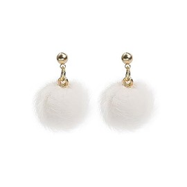 Pom Pom Earrings Tiny Plush Ball Earrings Women Fall Winter Fashion Faur Fur Earrings (white)
