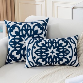 Jayusaror Cushion Cover, 50 x 50 cm, Navy Blue Cushion Covers, Decorative Mandala Boho Cushion Cover, Sofa Cushion, Soft Velvet Couch Cushion for Living Room, Sofa, Bedroom, Set of 2