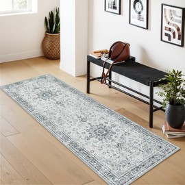 Beeiva Vintage Washable Runners for Hallways, 2x6 Runner Rugs with Rubber Backing, Grey Rug Non Slip Soft Bathroom Runner Rug Machine Washable Runner Rug for Kitchen Entryway Bedroom