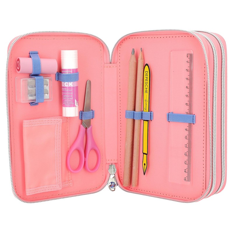 Depesche TOPModel 12950 Filled 3-Compartment Pencil Case in Pink, with