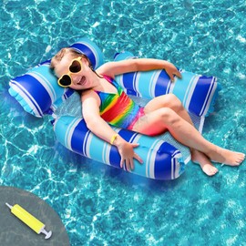 Pool Seat Floating Hammock, Water Hammock Toys Air Mattress Pool Chair Water Seat Pool Hammock Lying Mat for Children (Dark Blue + Light Blue)