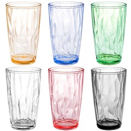 Hedume 6 Pack 17oz Premium Drinking Glasses, Set of 6 Stackable Tumbler Cups, Plastic Water Cups, BPA Free