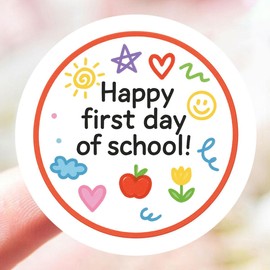 Happy First Day of School Gift Stickers, Welcome Back to School Labels, 1st Day of School Treats labels, First Day Favors, School Treats Stickers, School First Day Celebration, 1.6", 60PCS