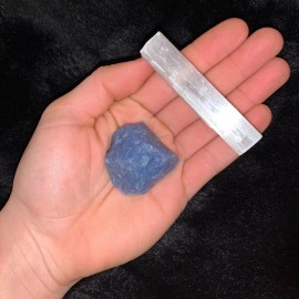 One (1) Charged Blue Quartz Gemstone + A FREE Selenite Charging Stick