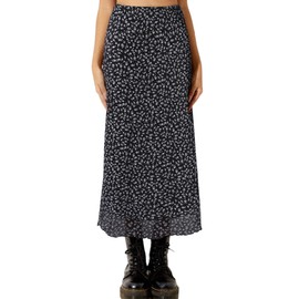 Avanova Women Boho Floral Mesh Midi Skirt High Waist Lettuce Trim Long Straight Skirt Black Floral J X-Large