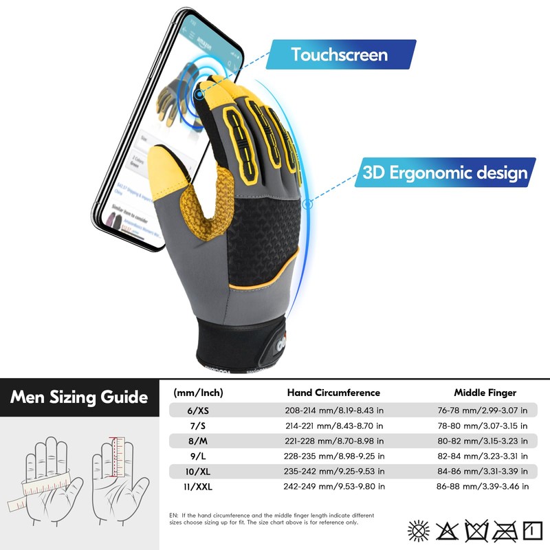 Vgo... 1 Pair Work Gloves men, Cow leather Mechanic Gloves