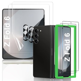 JEHOO [2Set 6PCS] Screen Protector for Galaxy Z Fold 6, 2 Inner TPU Films + 2 Outer Tempered Glass + 2 Camera Lens Protecters with Positional Mouting Frame, High Clarity, Anti-Shatter