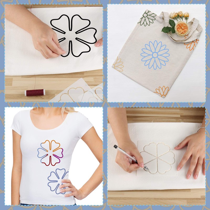 Zonon 9 Pieces Flower Line Quilting Stencil Kit Sewing Flower