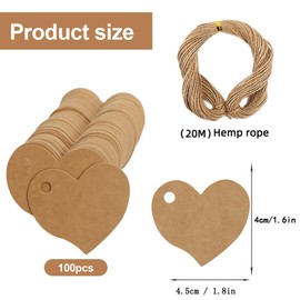 Herz Geschenkanhänger, 200 Stück Kraftpapier Geschenkanhänger Etiketten mit Schnur, Kraftpapier Anhänger Etiketten, Herz Deko für Hochzeit, Geburtstag Valentinstag