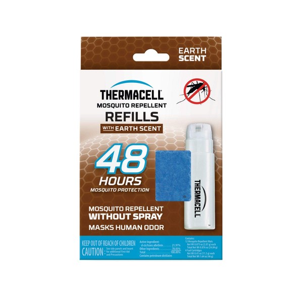 Thermacell Earth Scent Mosquito Repellent 48-Hour Refill; Dirt Scent Used to Mask Human Odor; Scent Not Recommended for Patio Use; Includes 4 Fuel Cartridges & 12 Scented Repellent Mats