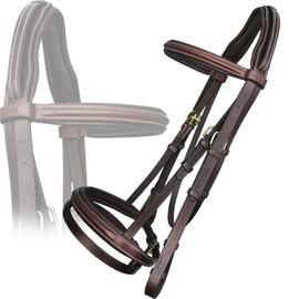 Exion English Jumping Snaffle Bridle with Flash & Rubber Reins | Anatomical Comfort Design Soft Padded Brass Buckles Leather Bridle for Horses | Black & Brown | Cob, Full, Over, Pony Sizes
