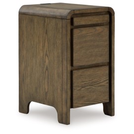 Signature Design by Ashley Jensworth Contemporary 2-Drawer Accent Table with USB Ports, Pull-Out Tray and Curved Edge Details, Light Brown