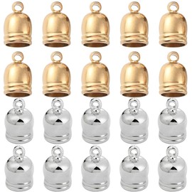 SUNNYCLUE 1 Box 50Pcs Tassel Caps Silver Gold Leather Cord Ends Cord End Caps Glue in Barrel End Caps Brass Tube Crimp Beads End Caps Thread Ends for Jewellery Making Bracelet Necklace DIY Supplies