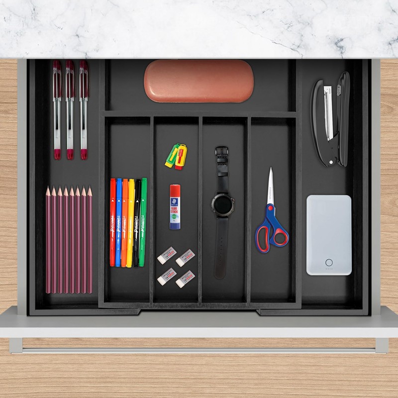 VaeFae Bamboo Silverware Organizer, Expandable Kitchen Drawer Organizer for Cutlery,