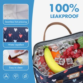 Lekespring Women's Cool Bag, Lunch Bag, 10 L, Small Cool Bag, Insulated Bag, Lunch Bag for Travel, Work, Picnic, Outdoor (Colourful Hearts)