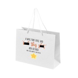 Retirement Gift Bags for Men - Gift Bag for Retirement Presents, Retiring Leaving Gifts, Funny Designs - Rope Handles - White Bags with Rope Handles Recyclable - Wise Man - M