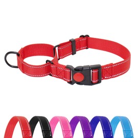 HSIGIO Martingale Dog Collar, No Slipping Out Reflective Puppy Collar with Quick Release Buckle, Heavy Duty Adjustable Dog Collar with Safety Lock for Small Medium Large Breed Dogs, Red, M