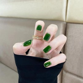 Solid Color Press on Nails short square Ice green oval nail tip gloss false nail gel false nail short coffin solid natural small nail acrylic nail 24pcs Caeea 20