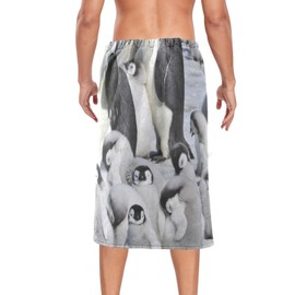 Kjovgcb Men's Half-Length Bath Towel Dress Bath Body Wrap, Absorbent Polyester Spa Towel Robe Bathrobe Elastic Waistband Print Emperor Penguins with Chick On Winter Snow
