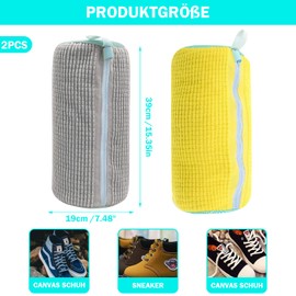 ATSGJLZN Pack of 2 Shoe Bags Washing Machine, Shoe Washing Bag Washing Machine 39 x 19 cm, Laundry Bag Shoes with Zip, Reusable Laundry Bag for Shoes, Washing Bag (Grey and Yellow)