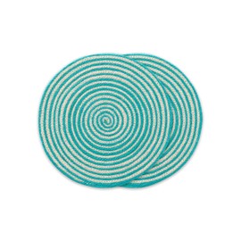 Round Placemats, Jute Placemat, Natural Handmade, 38 x 38 cm, Pack of 2, Water Stripes