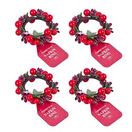 Harvey & Mason 4 Red Berry Napkin Rings Christmas Festive Table Decoration Serviette Buckle